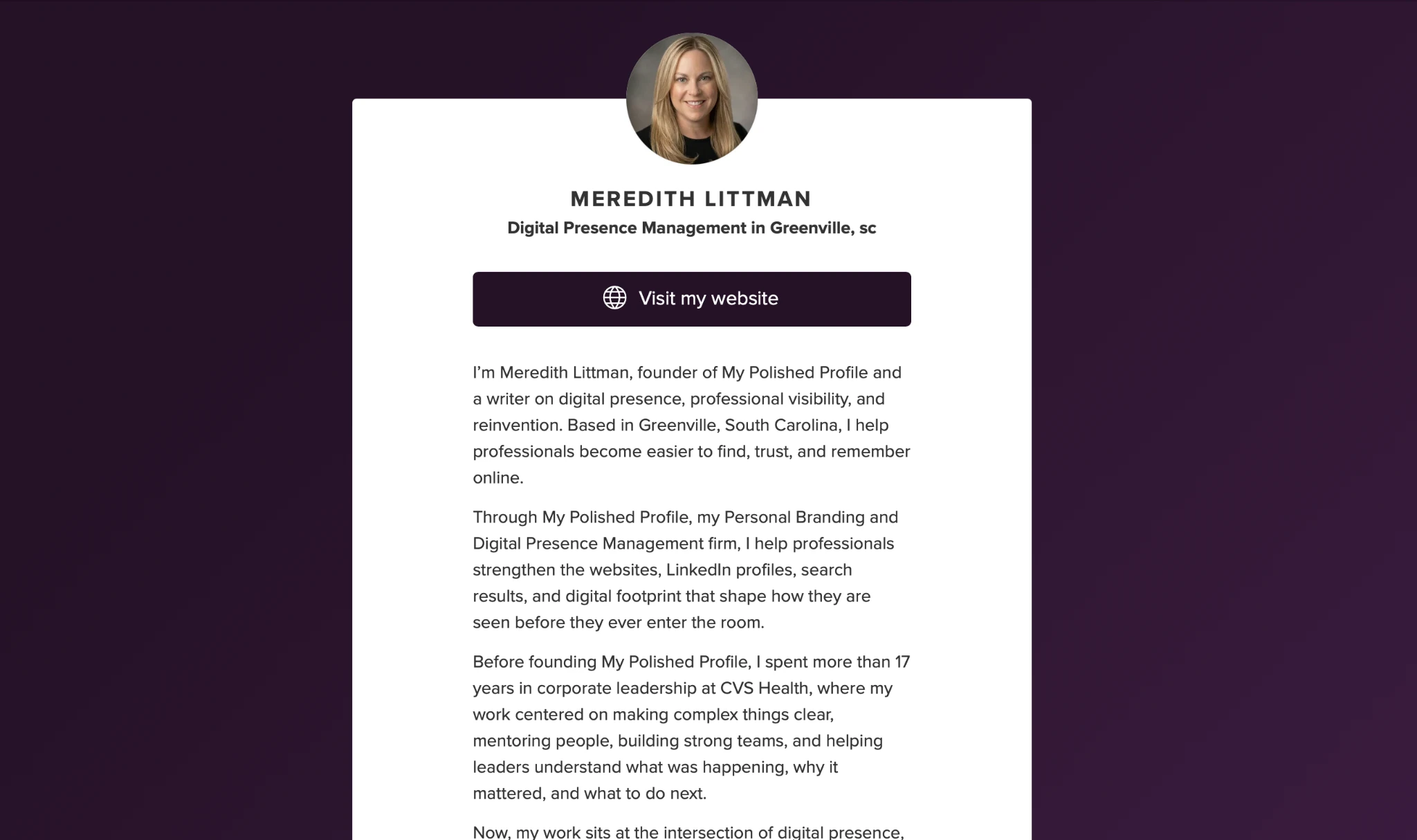 Meredith Littman About.me profile