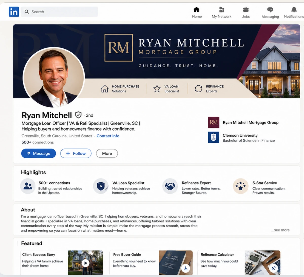 Fictional Ryan Mitchell LinkedIn after demo